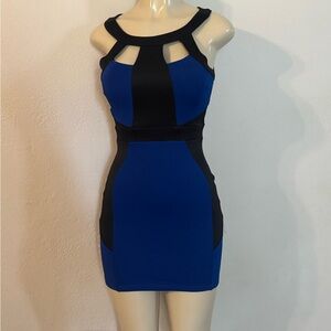 Elegant Blue and Black Cutout Dress